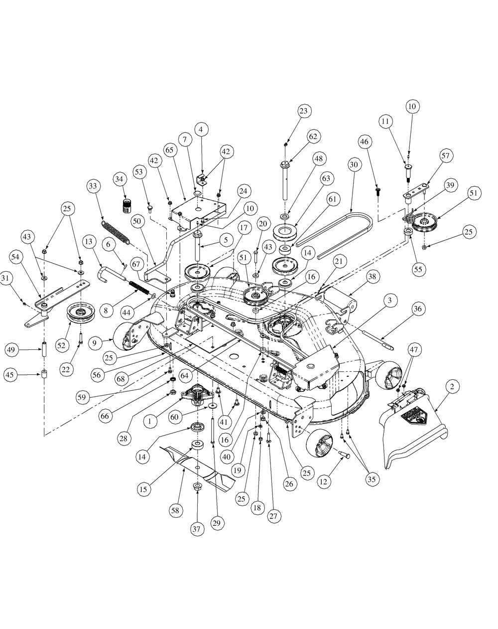 Deck 44 Spindle Driven Diagram and Parts List for Z-FORCE15 53AA5D2L100 Cub Cadet Lawn Tractor